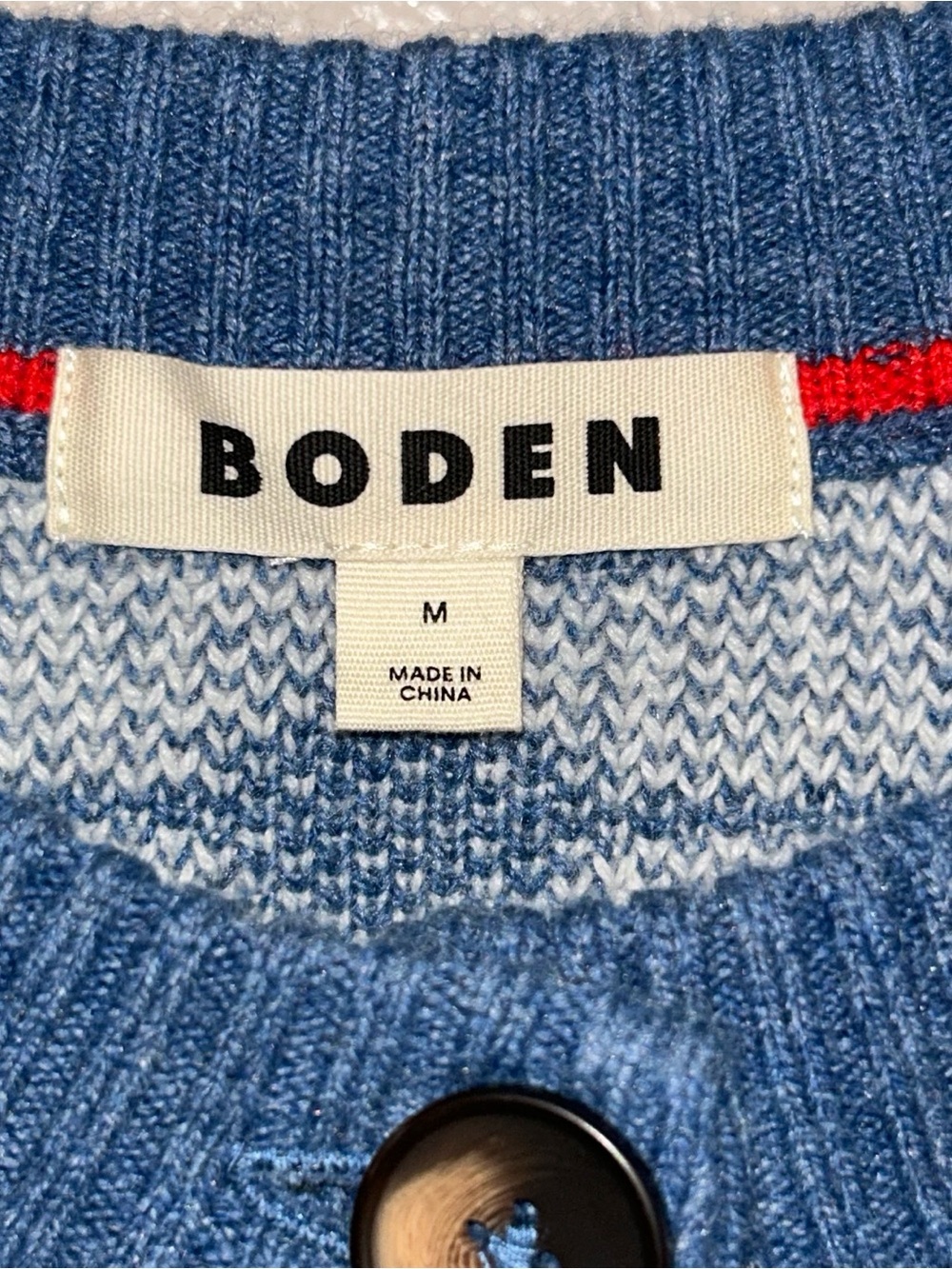 Boden Abi Jacquard aztec fair isle blue Button-Front Patterned Cardigan - Picture 5 of 6